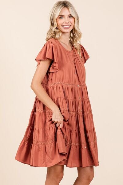 Mittoshop Lace Detail Ruffled Button Down Tiered Dress - Sydney So Sweet