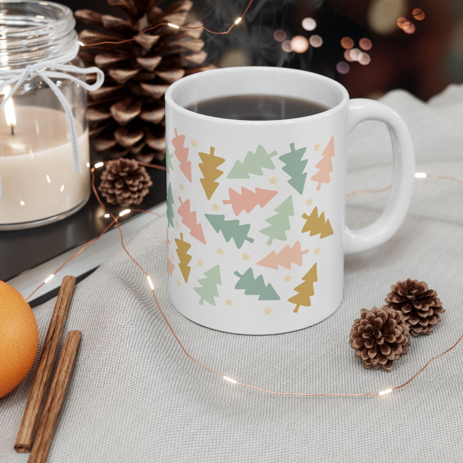 Vintage Christmas Trees Ceramic Mug Coffee Cup (11oz & 15oz)