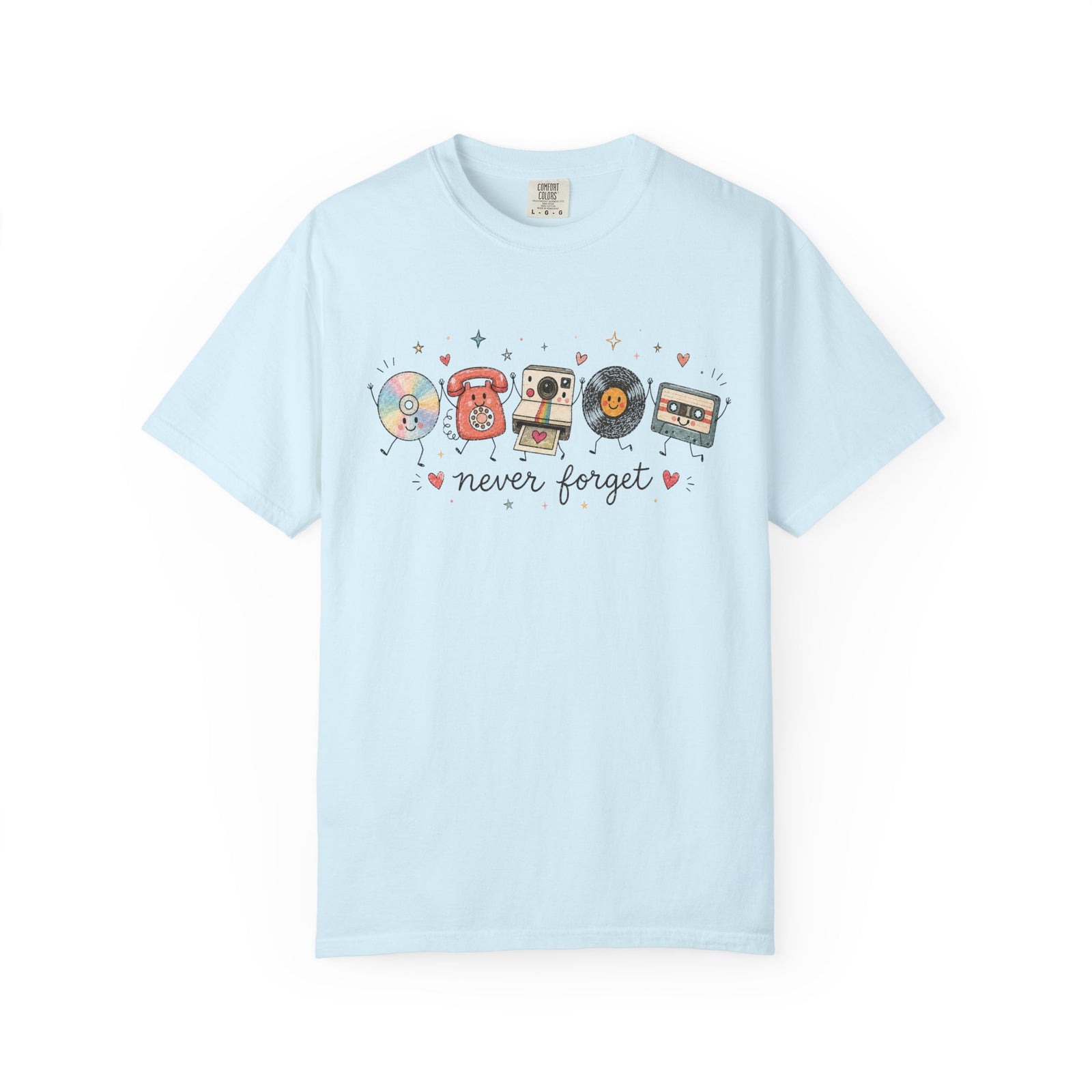 Retro Media Icons T-Shirt Nolstalgic Vintage Cassette Vinyl & Phone Tee