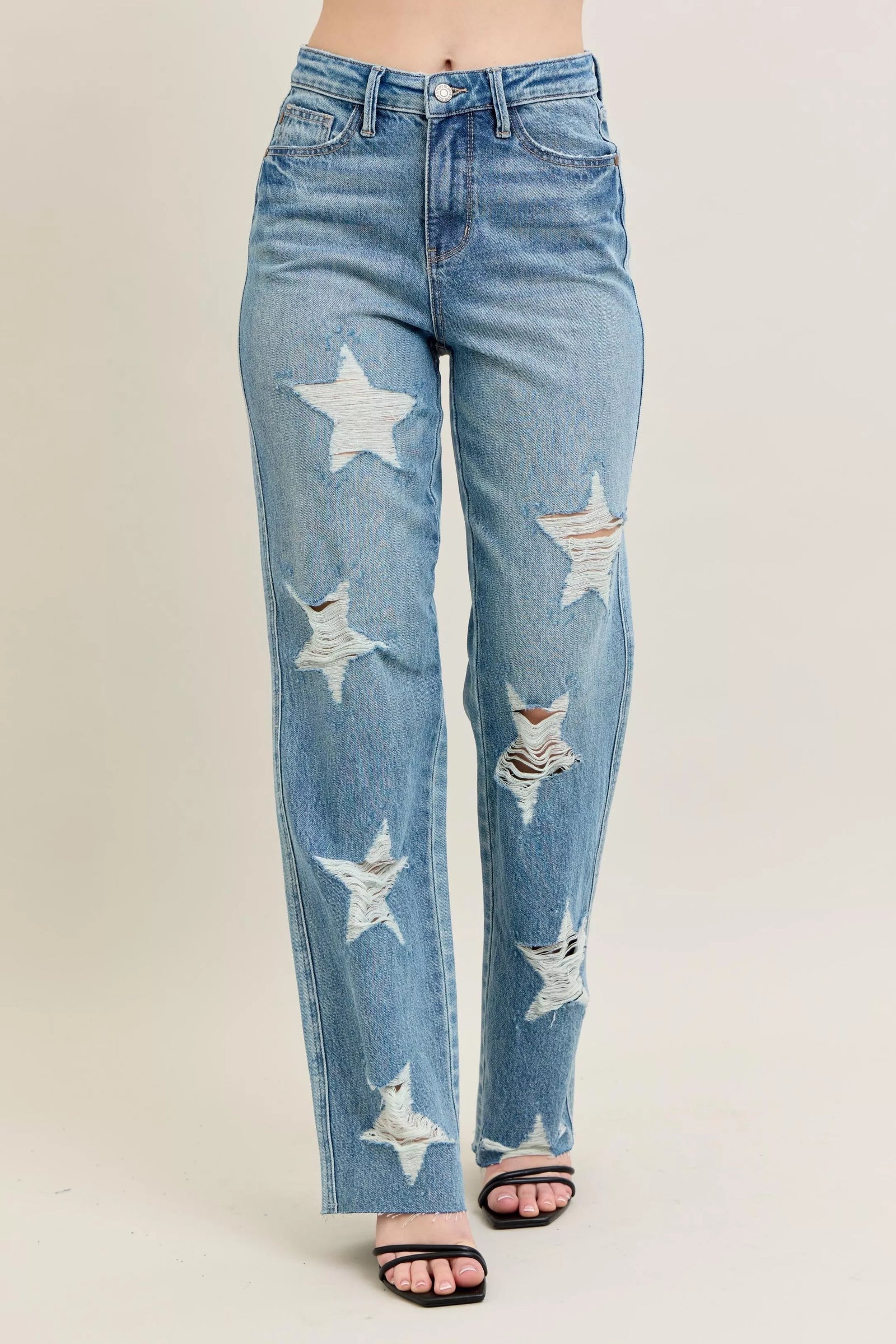Judy Blue Full Size High Waist Rigid Magic Star Shaped Destroy 90's Straight Jeans Plus Size - Sydney So Sweet