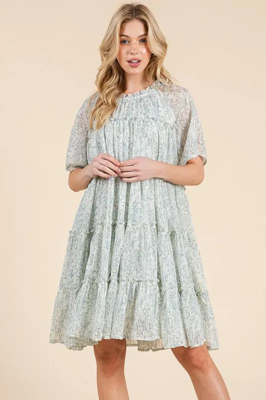 Lime 'N' Chili Ditsy Floral Print Sheer Ruffle Detail Mini Dress - Sydney So Sweet