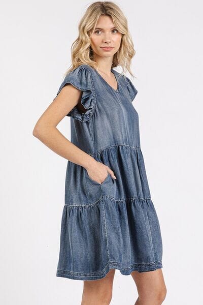 Mittoshop V-Neck Ruffled Cap Sleeve Mini Dress - Sydney So Sweet