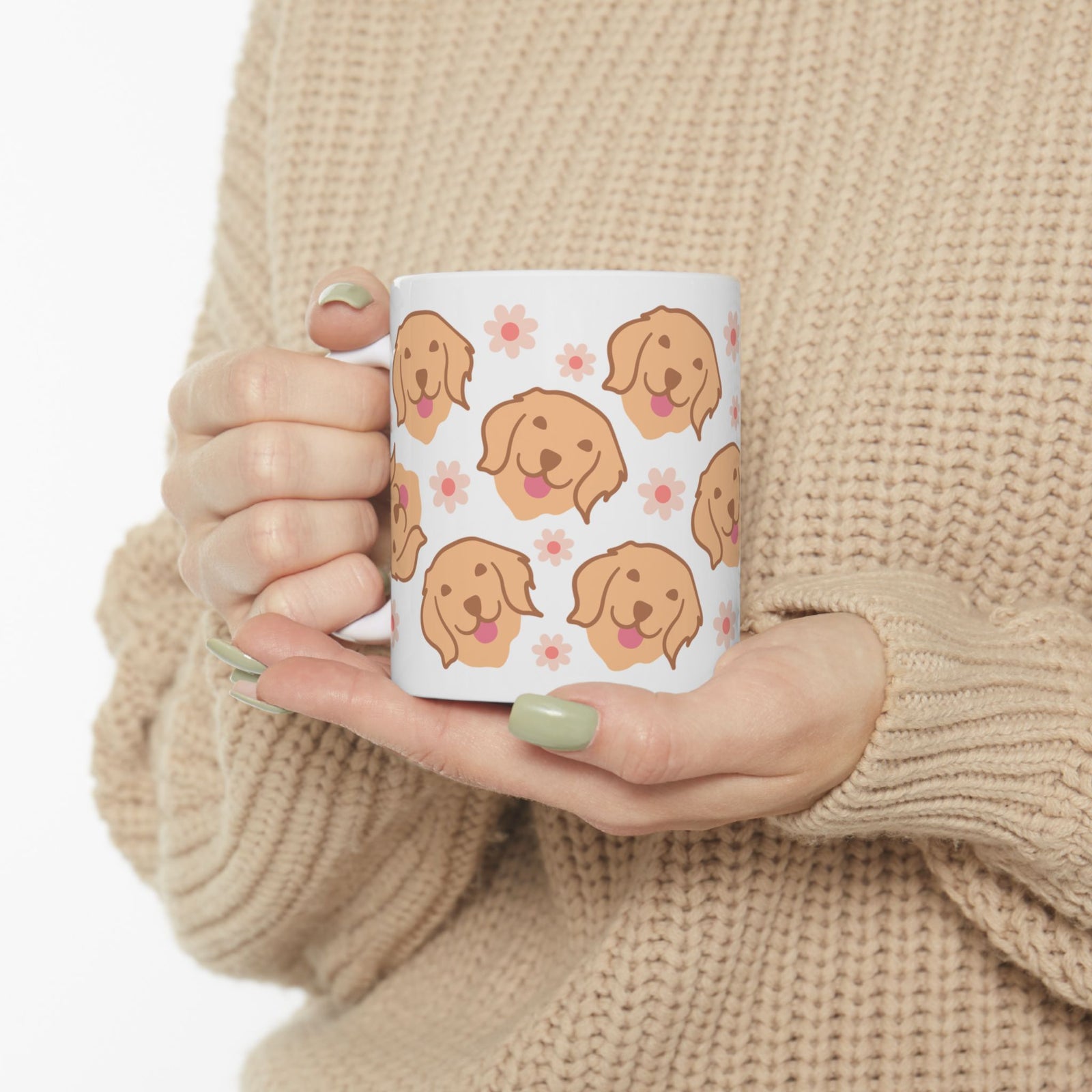 Golden Retriever Pattern Ceramic Mug — Cute Dog & Flowers Coffee Cup (11oz, 15oz) - Sydney So Sweet
