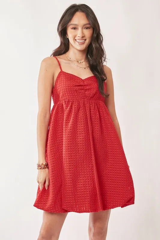 Davi & Dani Textured Sweetheart Neckline Bubble Hem Dress - Sydney So Sweet