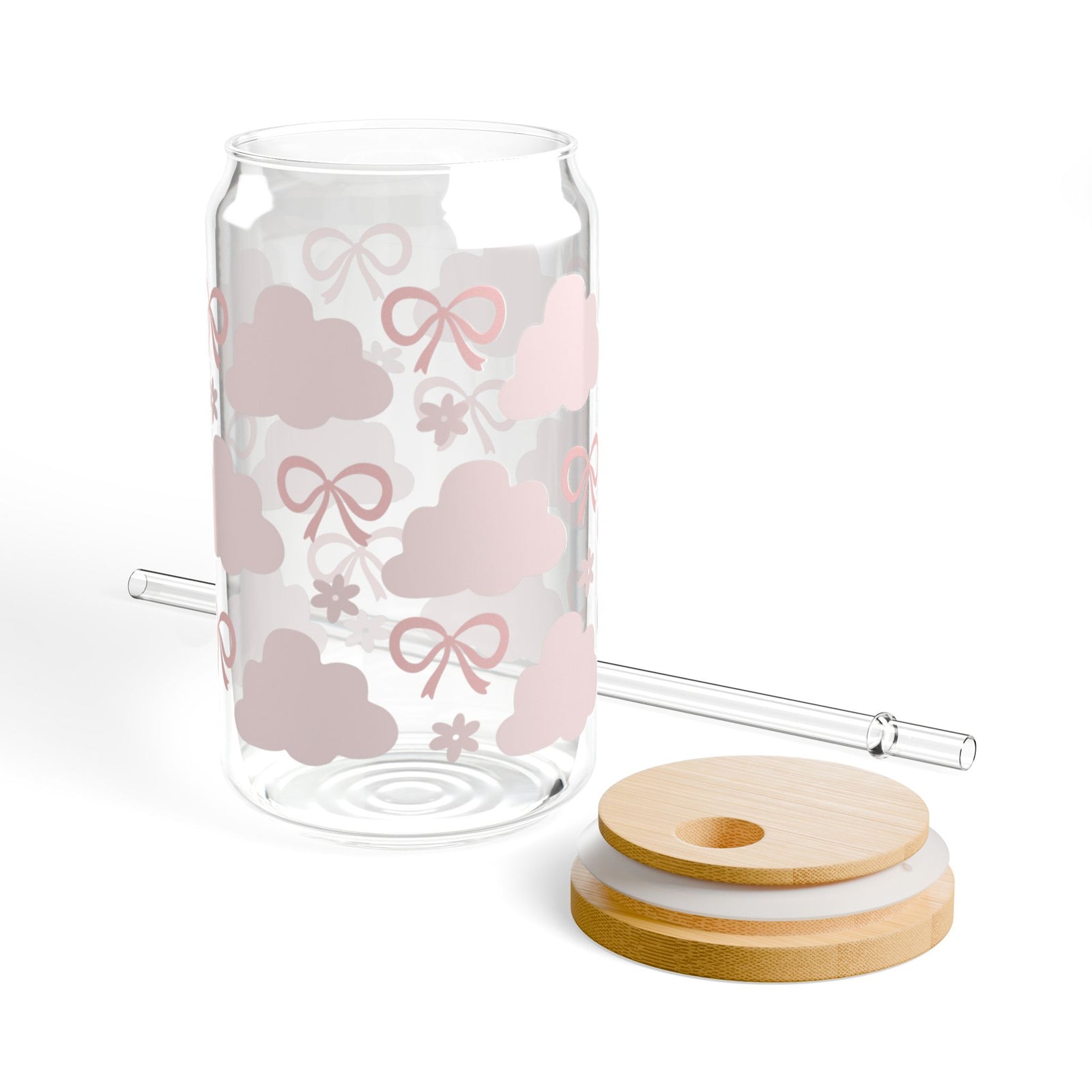 Girly Sky Tumbler Sipper Glass 16oz — Reusable Drink Jar with Lid & Straw
