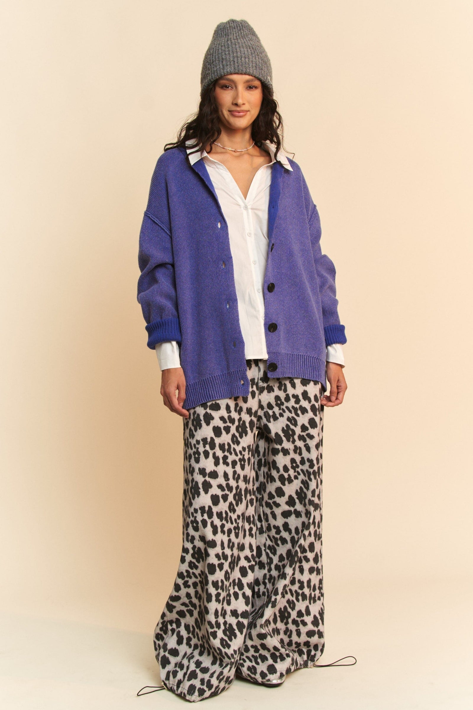 Davi & Dani Shawl Collar Ribbed Detail Button Up Cardigan - Sydney So Sweet