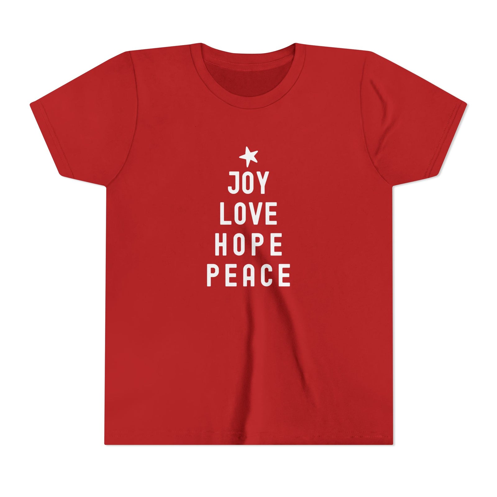 Joy Love Hope Peace Christmas Tree Graphic Youth Short Sleeve Tee - Sydney So Sweet