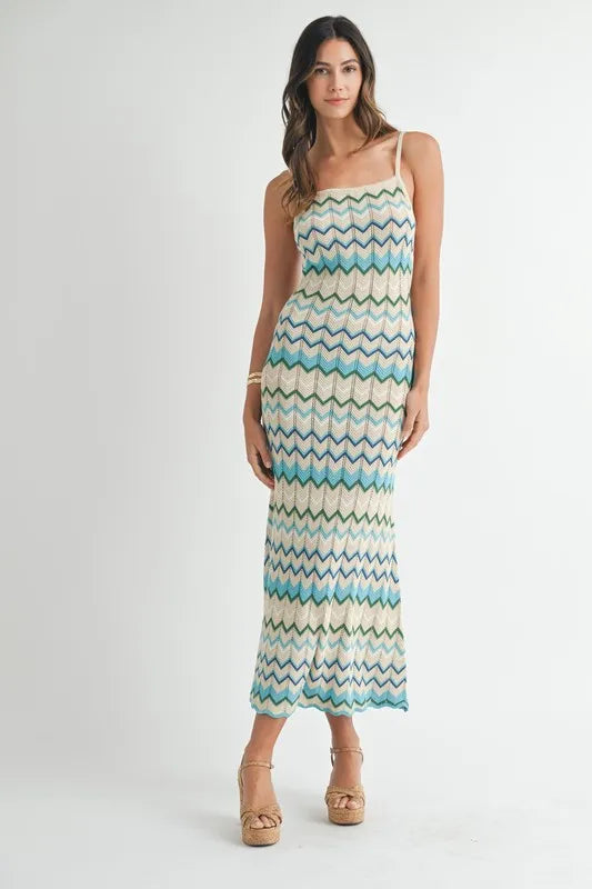 MABLE Lightweight Pointelle Chevron Knit Maxi Dress - Sydney So Sweet