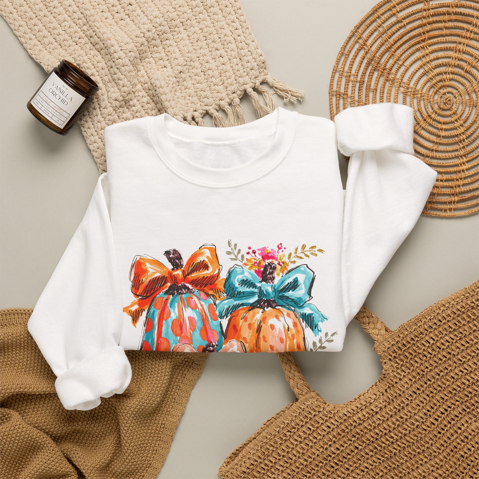 Floral Preppy Coquette Fall Pumpkin Sweatshirt Cute Watercolor Graphic Pullover