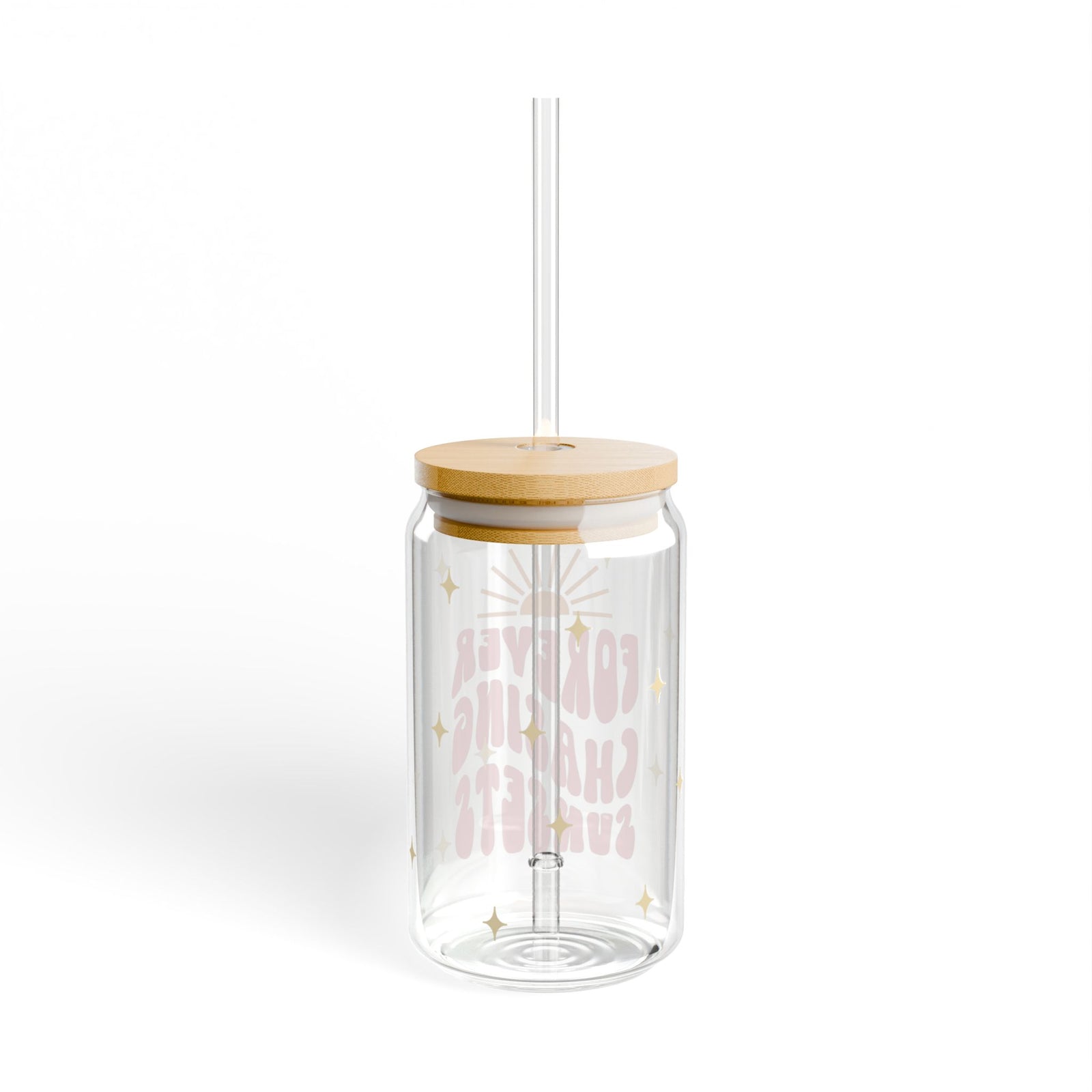 Forever Chasing Sunsets Tumbler Sipper Glass 16oz — Reusable Drink Jar with Lid & Straw