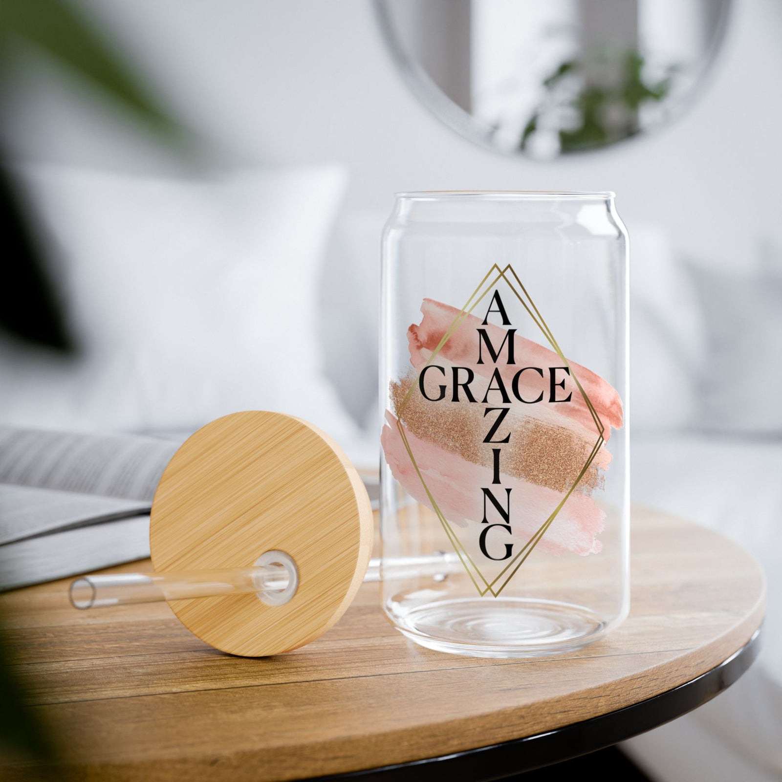 Amazing Grace Christian Tumbler Sipper Glass 16oz — Reusable Drink Jar with Lid & Straw - Sydney So Sweet