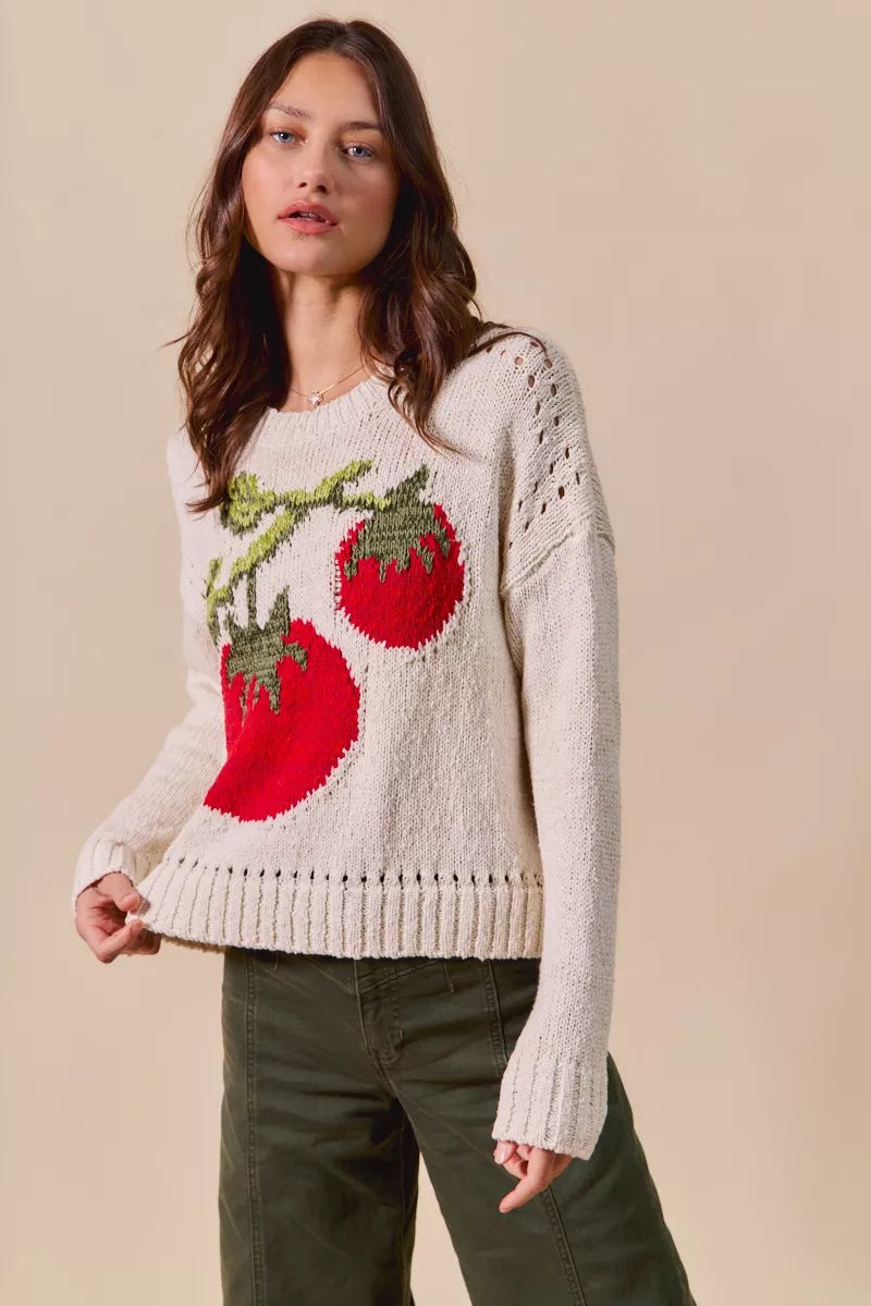 SO ME Vegetable Round Neck Long Sleeve Sweater - Sydney So Sweet