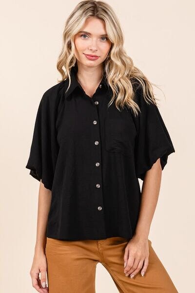 Mittoshop Airflow Short Bubble Sleeve Button Down Shirt - Sydney So Sweet