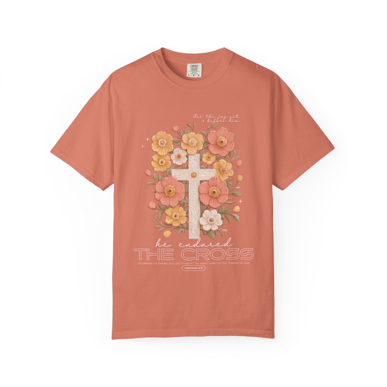 Joy Set Before Him Floral Cross T‑Shirt Christian Faith Graphic Tee