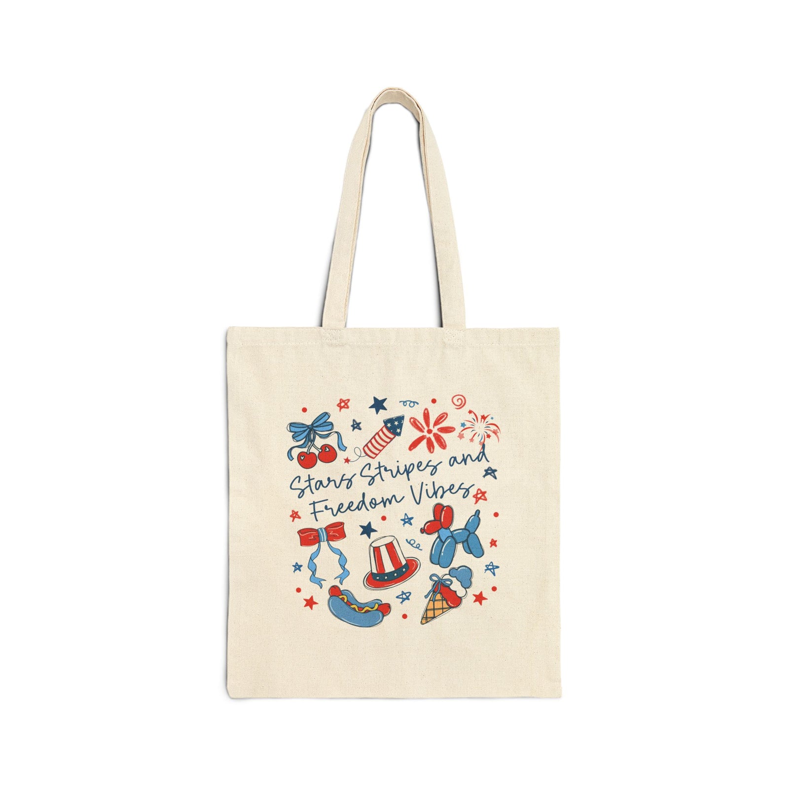 Stars Stripes & Freedom Vibes Patriotic Cotton Canvas Tote Bag