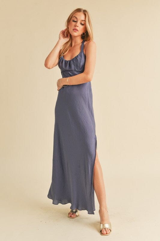 Aemi + Co Ruched Side Slit Cutout Back Maxi Cami Dress - Sydney So Sweet