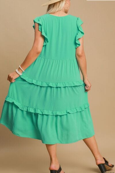 Umgee Full Size Ruffle Tiered Cap Sleeve Midi Dress Plus Size - Sydney So Sweet