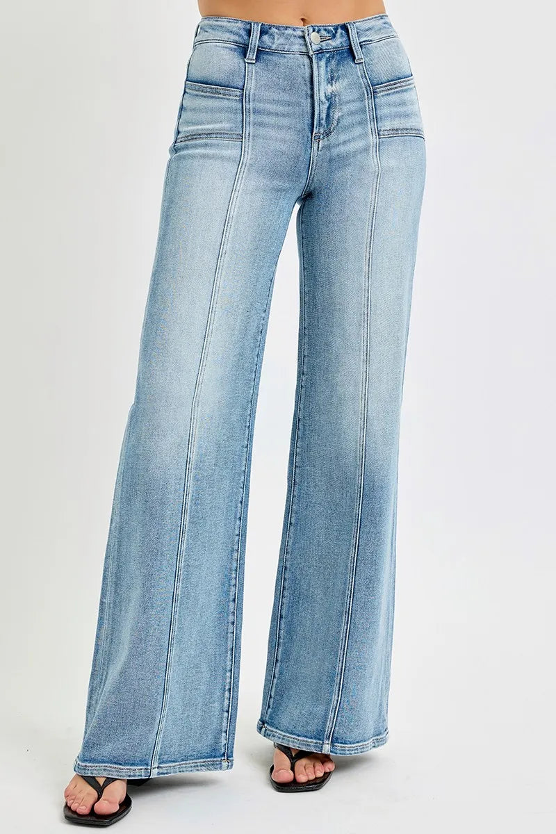 RISEN Full Size Mid Rise Wide Jeans with Front Patch Pocket Plus Size - Sydney So Sweet