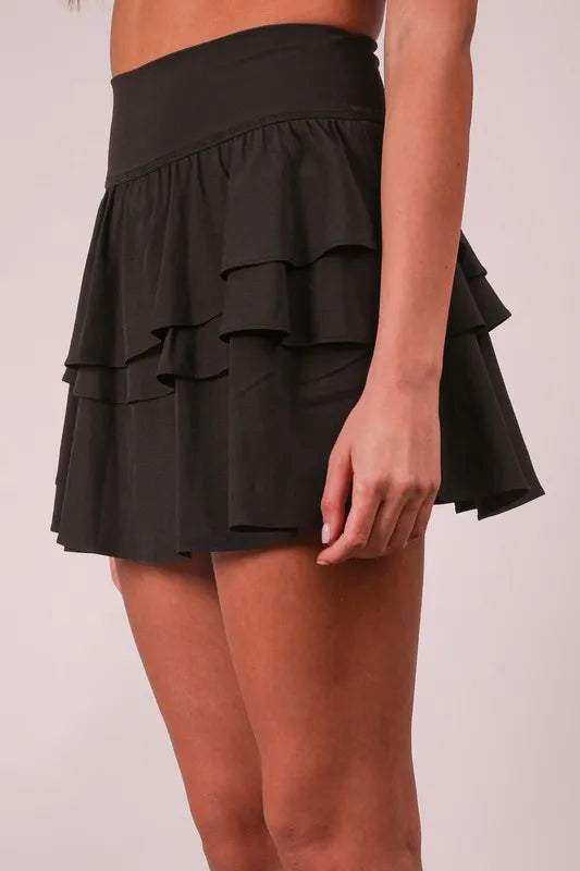 VERY J Riffled Tiered Layers Activewear Skirt with Shorts - Sydney So Sweet