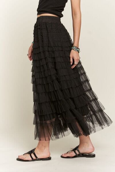 ADORA Elastic Waist Layered Mesh Midi Skirt - Sydney So Sweet