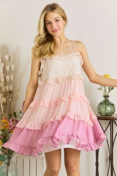 ADORA Swiss Dot Ruffled Tiered Mini Dress - Sydney So Sweet