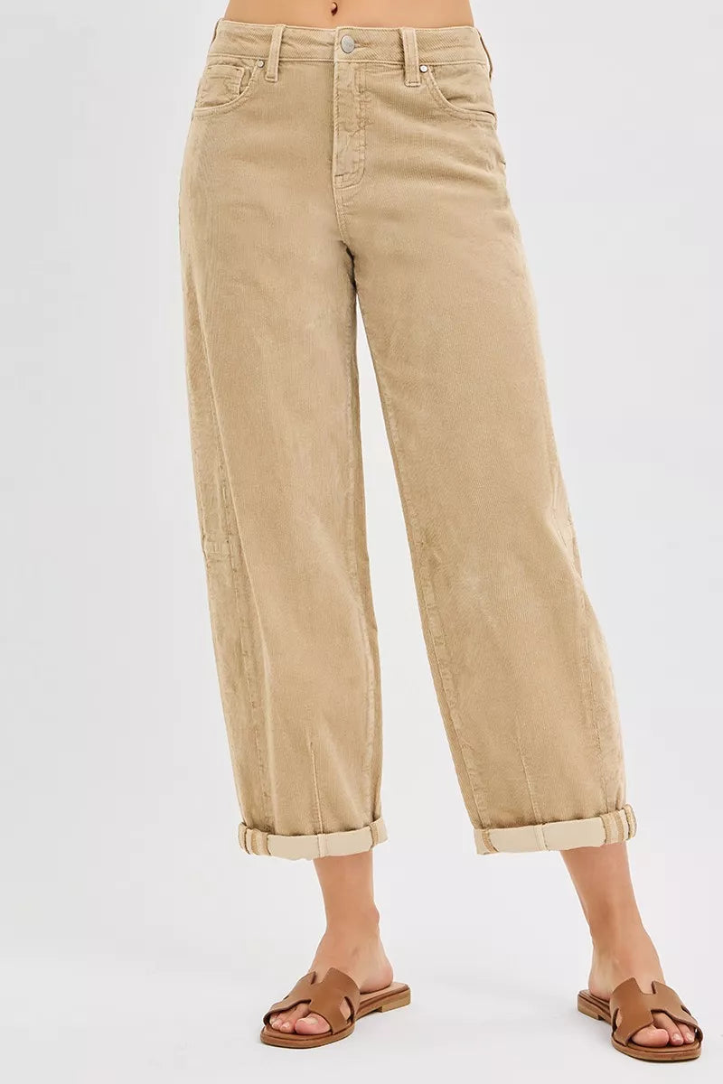 RISEN High Rise Crop Barrel Cordurory Pants - Sydney So Sweet