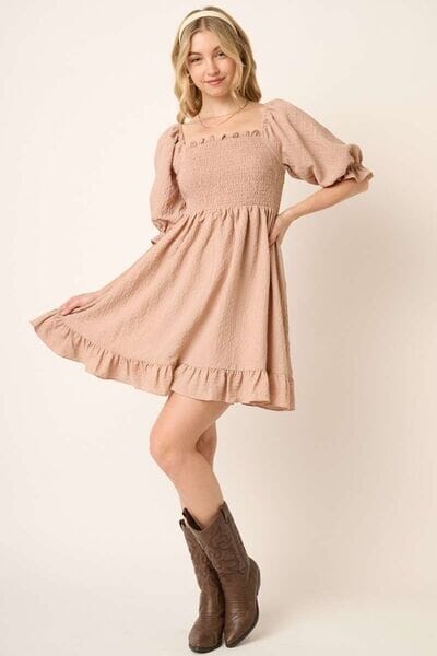 Mittoshop Smocked Ruffled Hem Half Sleeve Mini Dress - Sydney So Sweet
