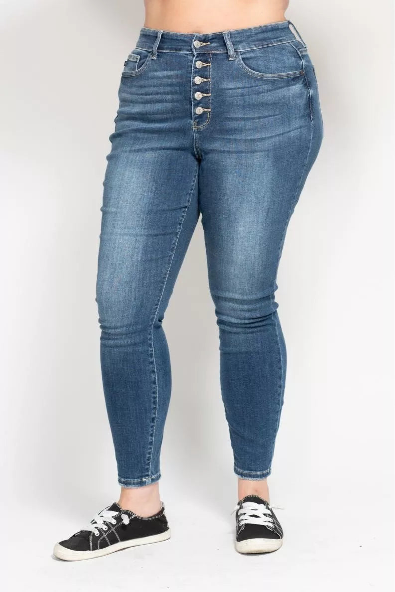 Judy Blue Full Size High Rise Button Fly Skinny Jeans Plus Size - Sydney So Sweet
