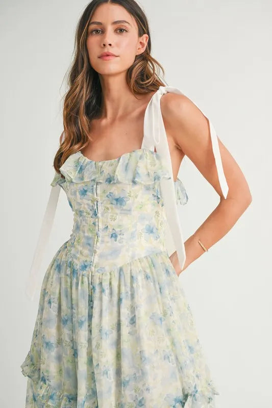 MABLE Floral Printed Shoulder Strap Midi Dress - Sydney So Sweet