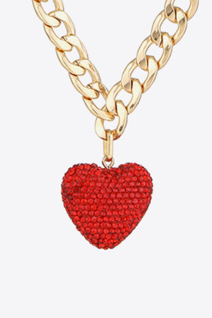 Rhinestone Heart Pendant Curb Chain Necklace - Sydney So Sweet
