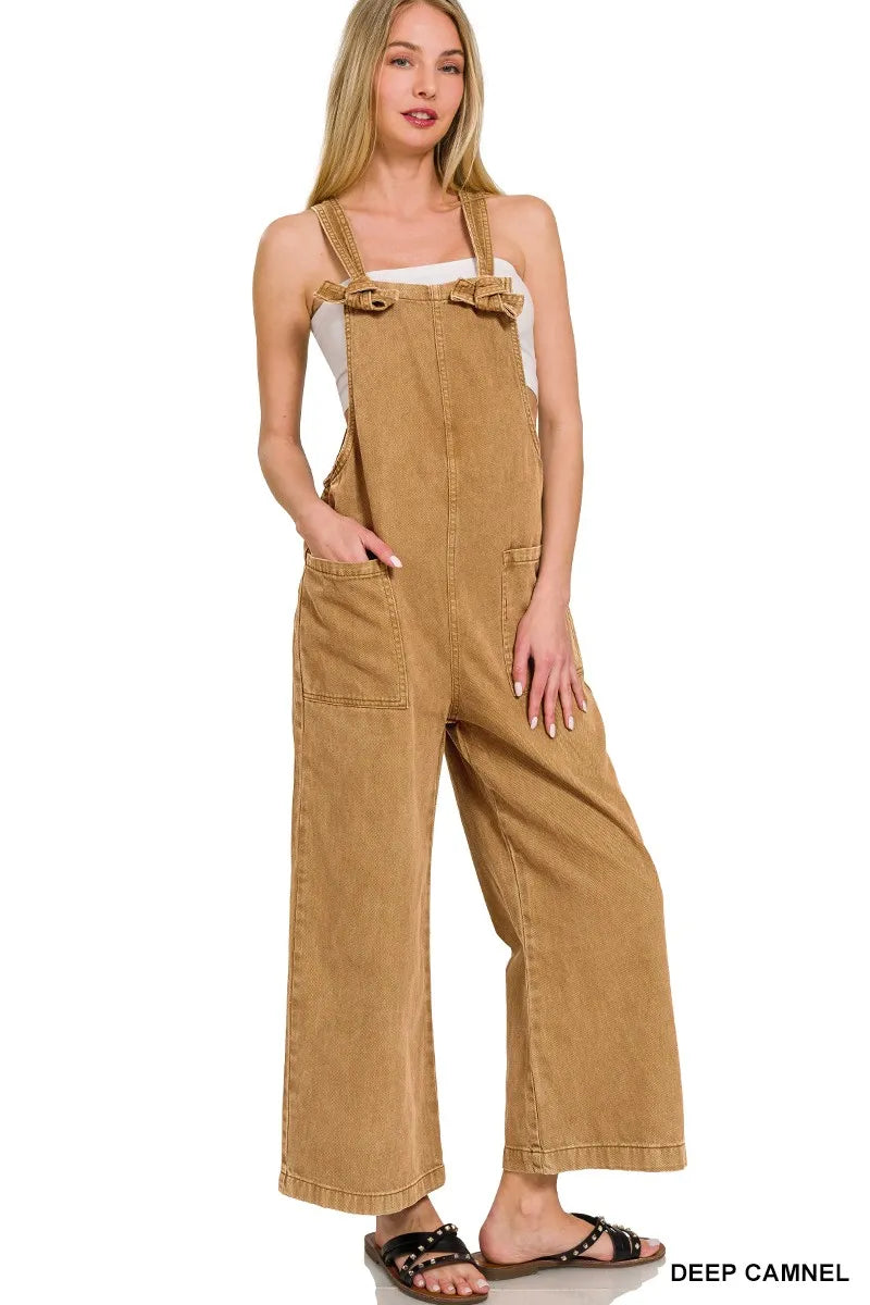 Zenana Washed Knot Strap Pockets Jumpsuit - Sydney So Sweet