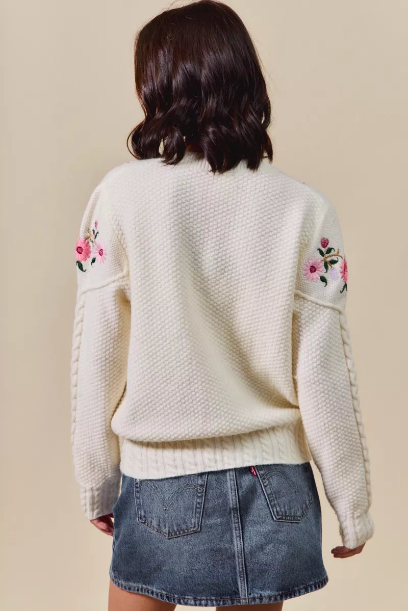 SO ME Floral Embroidered Coquette Sweater Cardigan - Sydney So Sweet