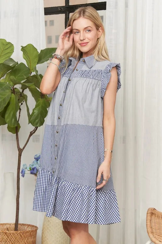 ADORA Button Down Textured Babydoll Dress - Sydney So Sweet