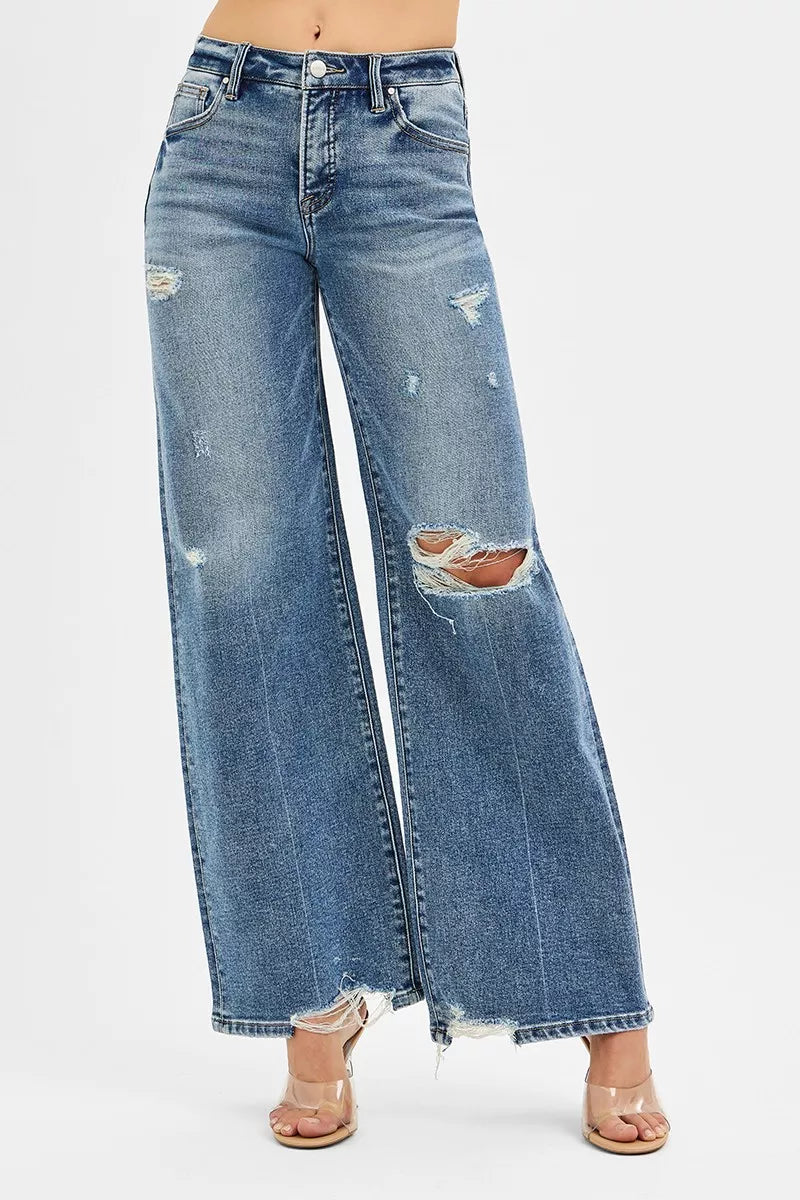 RISEN Tummy Control Mid Rise Fit Wide Jeans - Sydney So Sweet