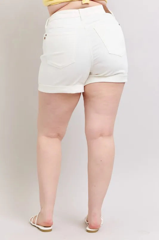 Judy Blue Full Size High Waist Double Roll Cuff Denim Shorts Plus Size - Sydney So Sweet