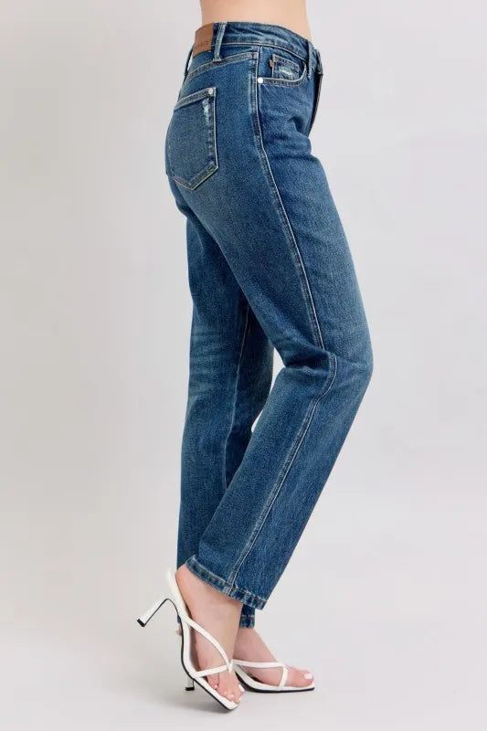 Judy Blue Full Size High Waisted Rigid Magic Non-destroy Straight Leg Jeans Plus Size - Sydney So Sweet