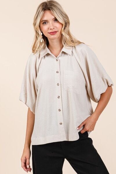 Mittoshop Airflow Short Bubble Sleeve Button Down Shirt - Sydney So Sweet