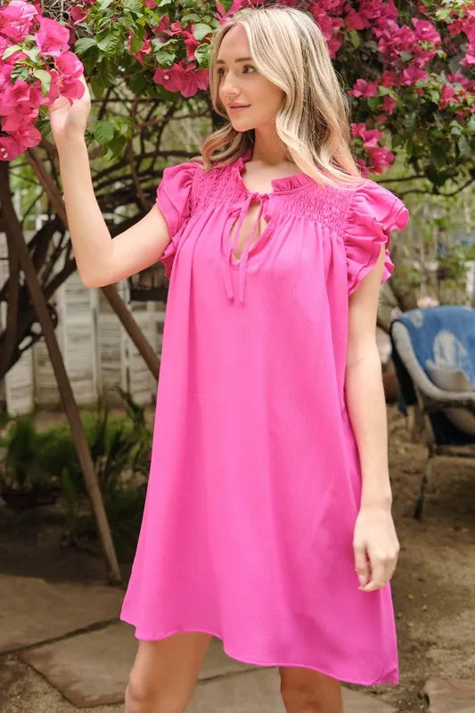 And The Why Ruffle Shoulder Smocked Detailed Dress - Sydney So Sweet