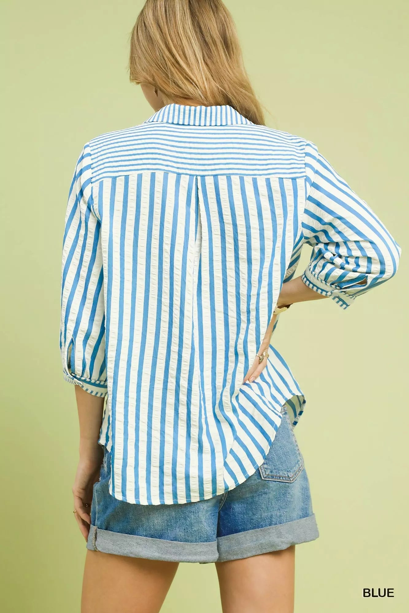 Umgee Striped Collared Neck Blouse - Sydney So Sweet