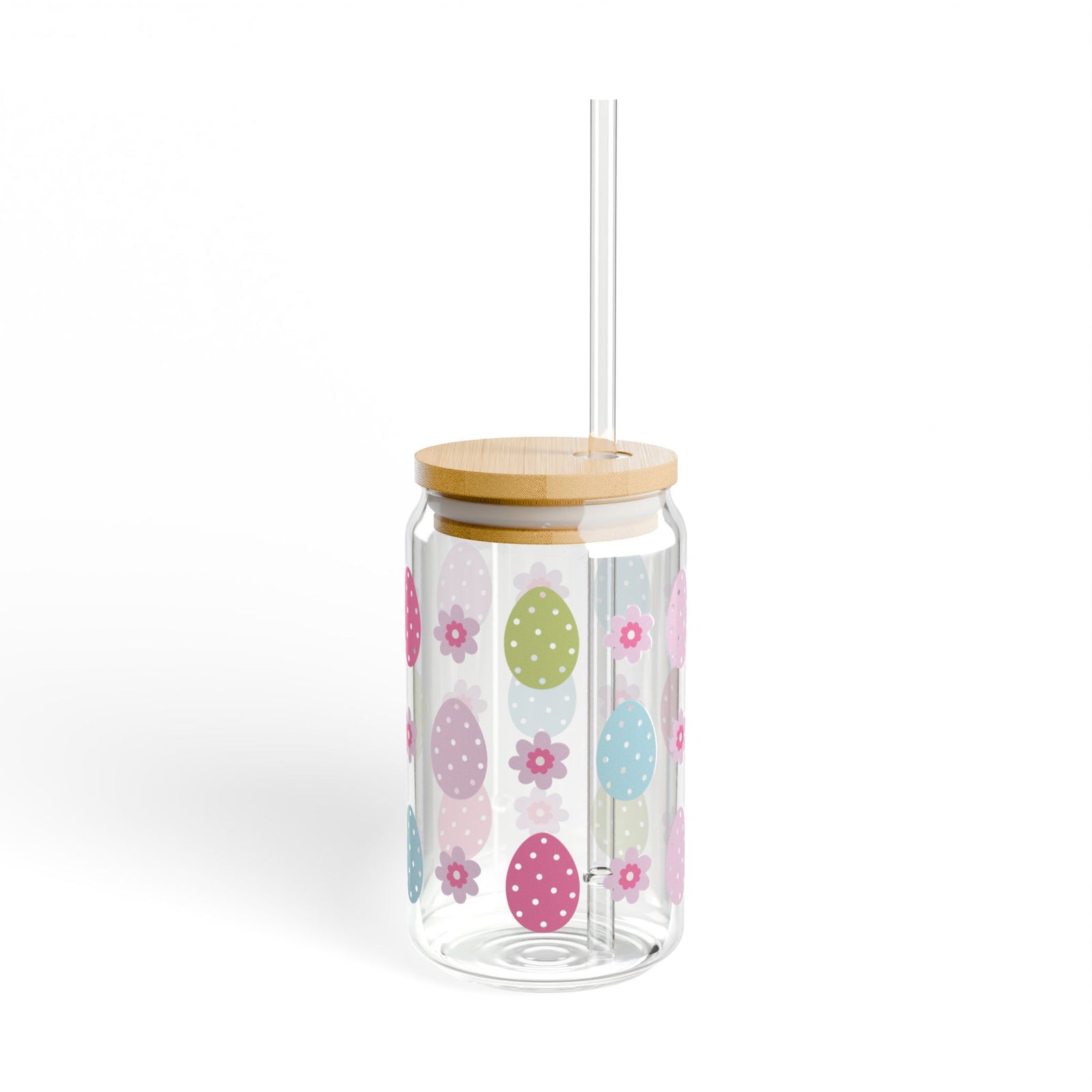 Retro Easter Egg Tumbler Sipper Glass 16oz — Reusable Drink Jar with Lid & Straw