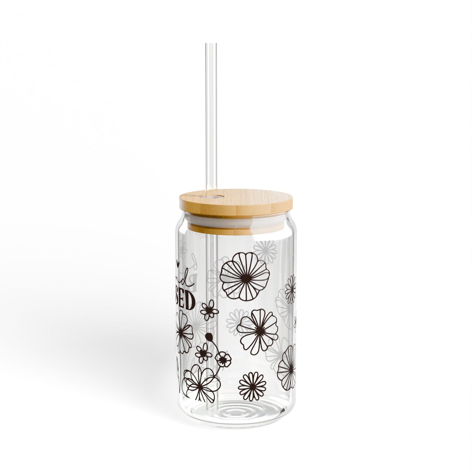 Beyond Blessed Tumbler Sipper Glass 16oz — Reusable Drink Jar with Lid & Straw
