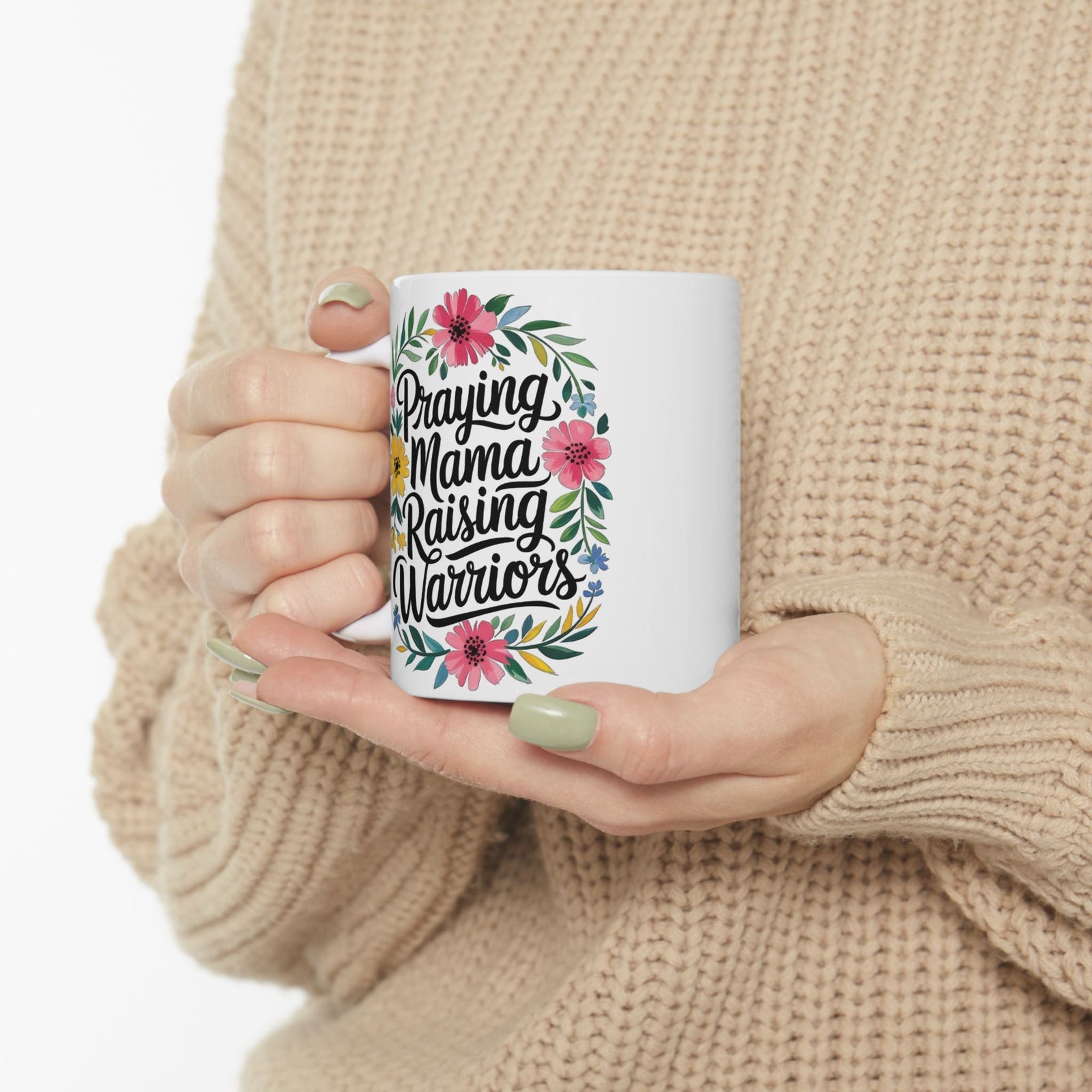 Praying Mama Raising Warriors Cute Ceramic Mug Coffee Cup (11oz & 15oz)