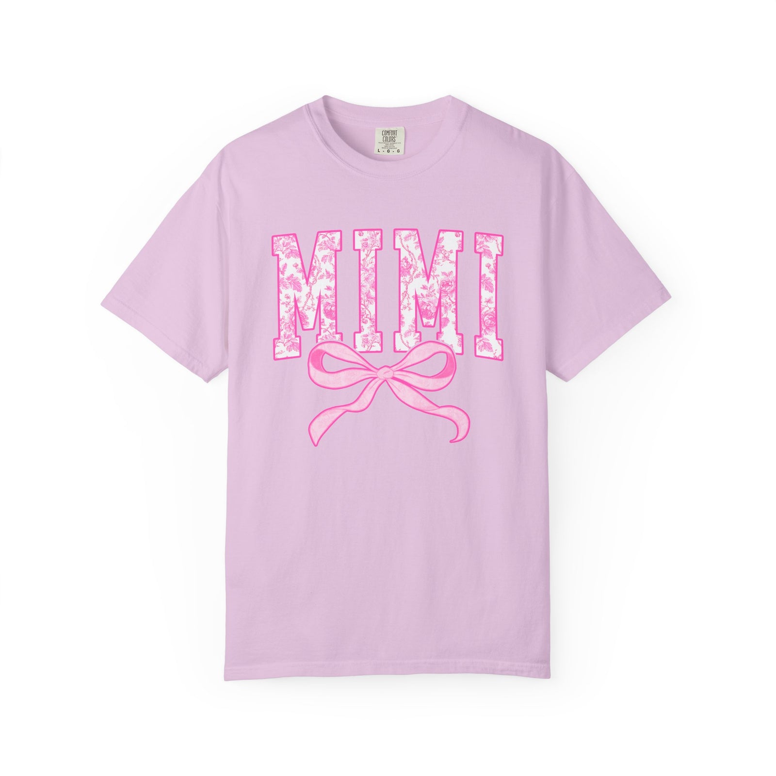 Mimi Coquette Pink Toile Bow T-Shirt Cute Grandmother Graphic Tee