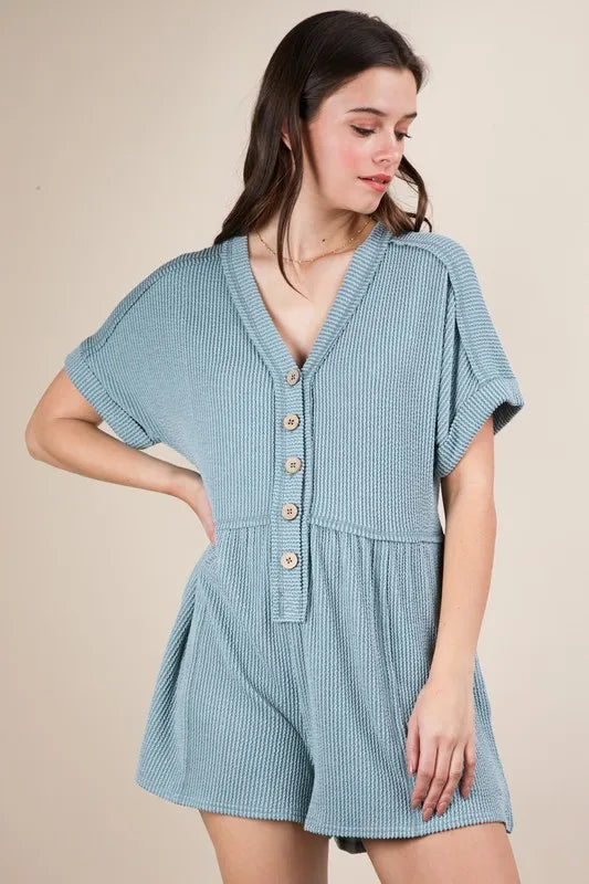 VERY J Two Tone Ribbed Knit Comfy Casual Romper - Sydney So Sweet