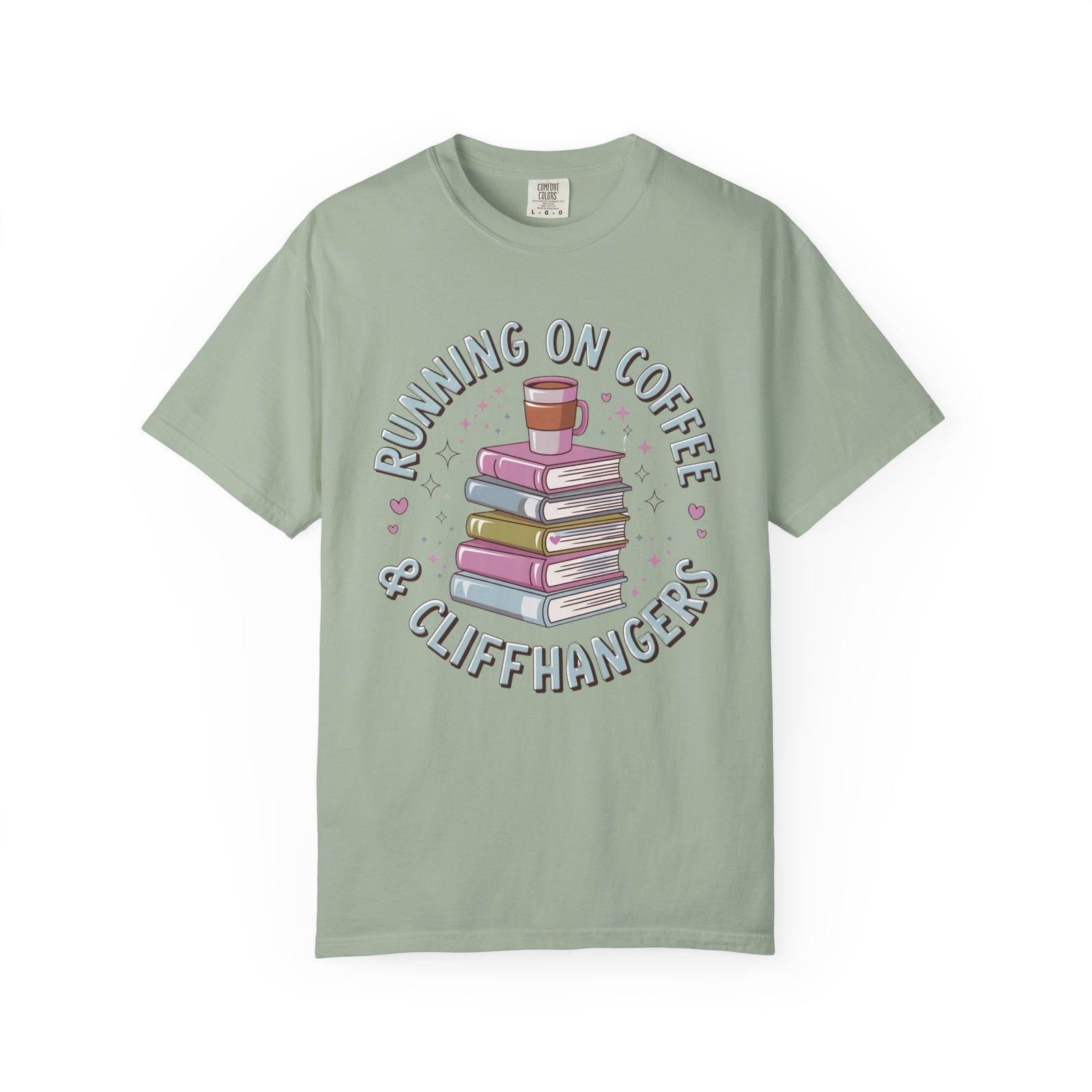 Running on Coffee & Cliffhangers Graphic T-Shirt Unisex Book Lover Short Sleeve Tee