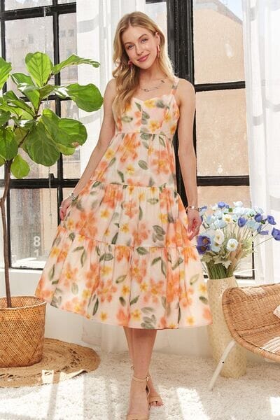 ADORA Smocked Back Floral Adjustable Strap Midi Dress - Sydney So Sweet