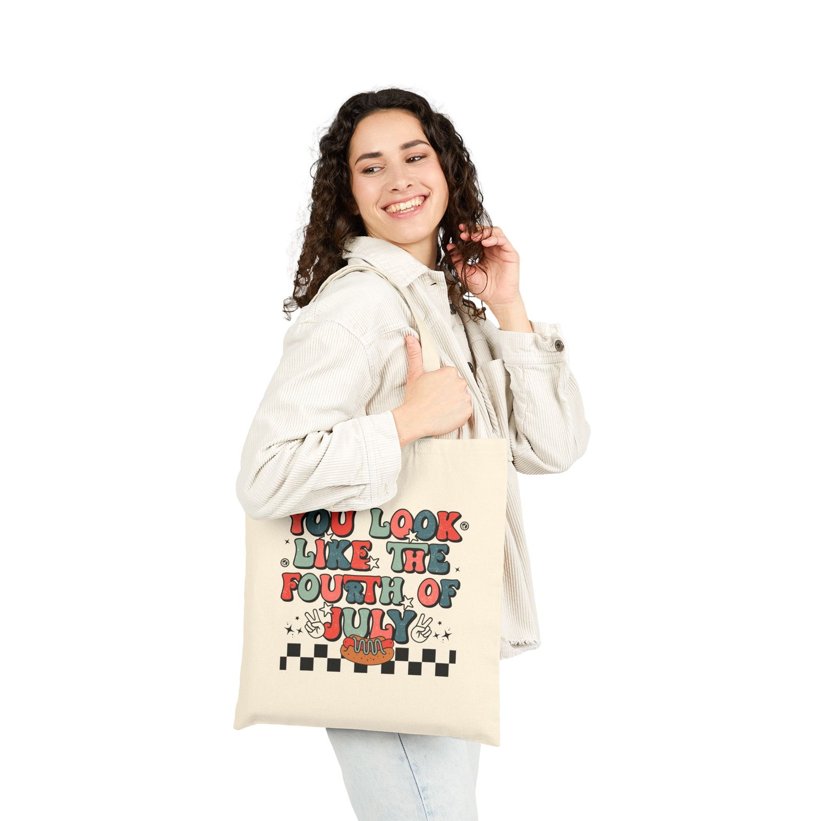 You Look Like the Fourth of July Hot Dog Retro Patriotic Canvas Tote Bag