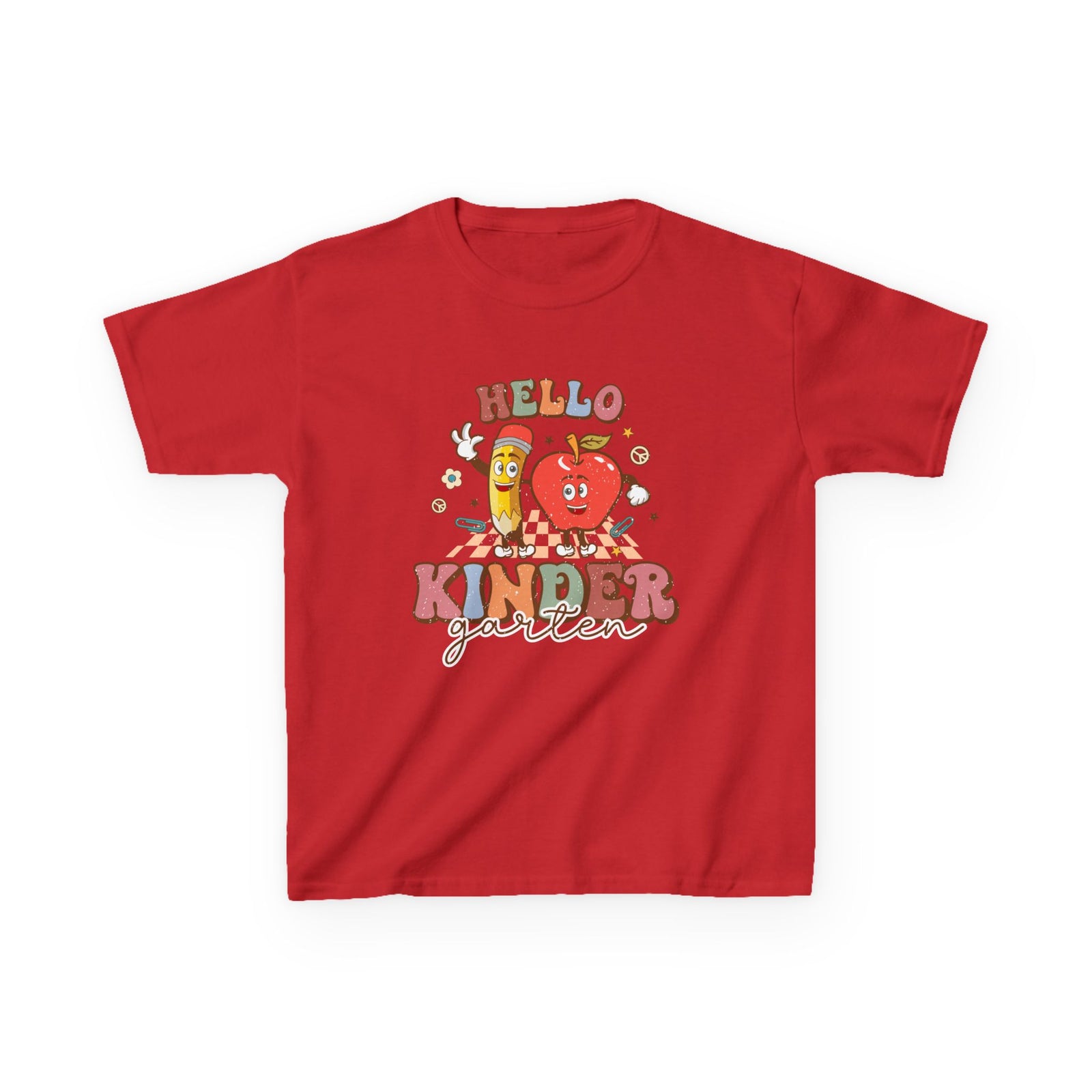Hello Kindergarten Cute Apple & Pencil Graphic Tee Back-to-School Kids T-Shirt