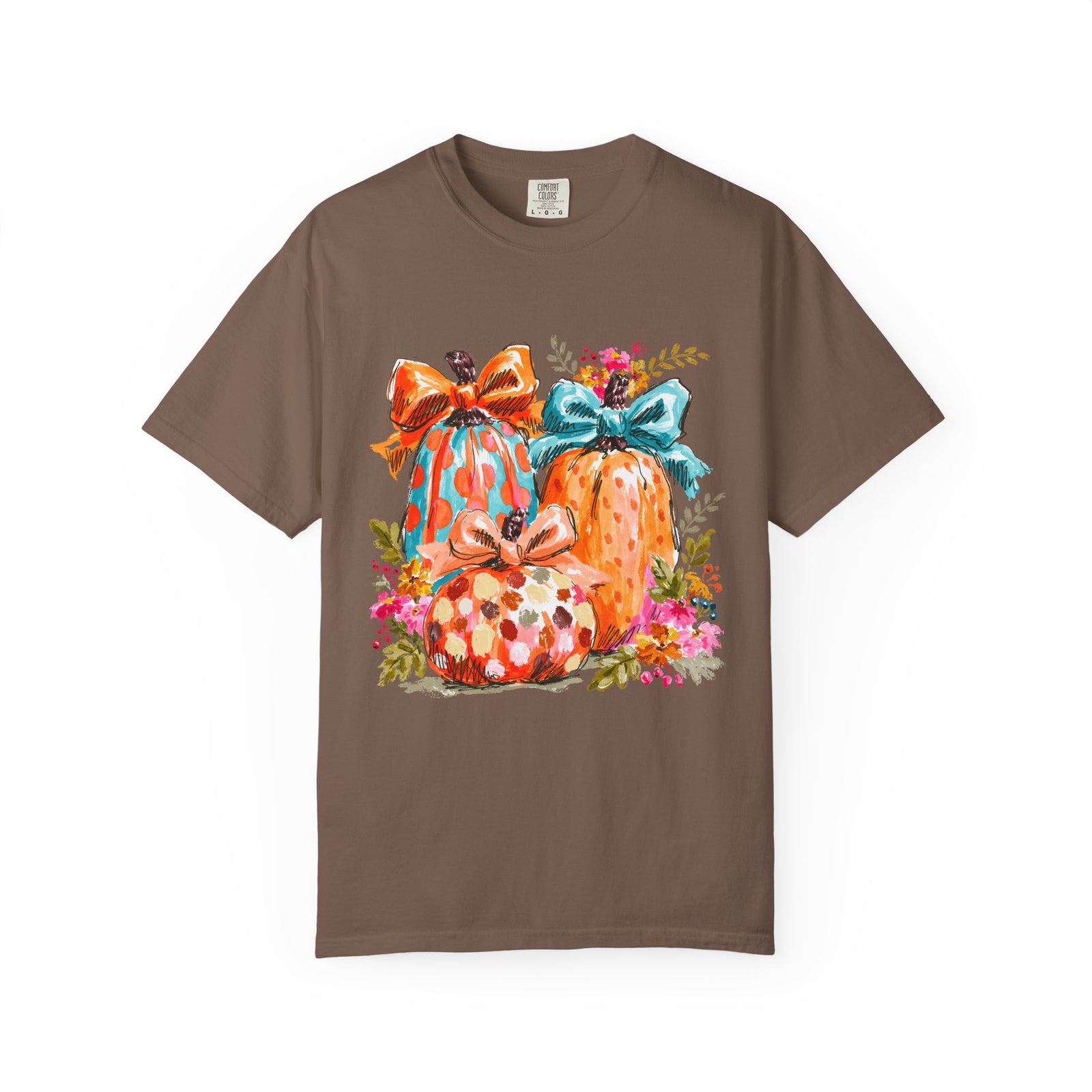 Floral Preppy Coquette Fall Pumpkin T-Shirt Cute Watercolor Graphic Tee