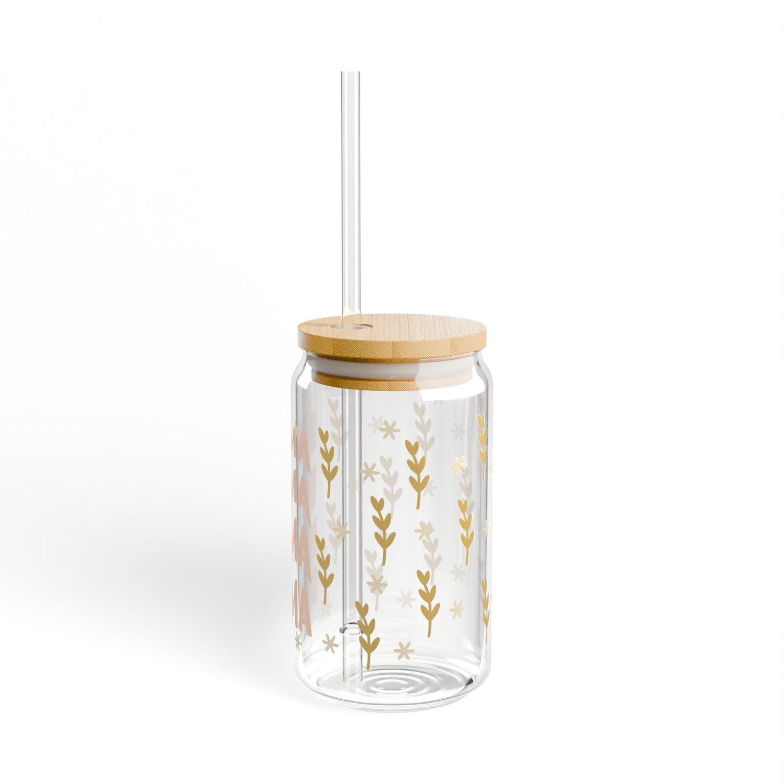 Boho Mama Tumbler Sipper Glass 16oz — Reusable Drink Jar with Lid & Straw